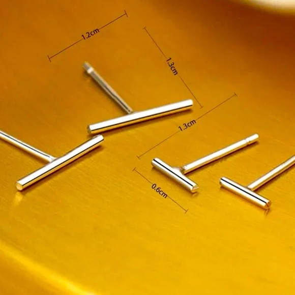 Minimalistic [SILVER] Simple Modern Bar Stud Set | 2 Pairs! - Picture 5 of 11